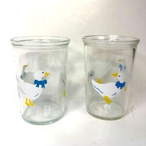 Vintage Bama Jelly Jar Glasses 1980s White Goose Duck Painted Set 90s Geese